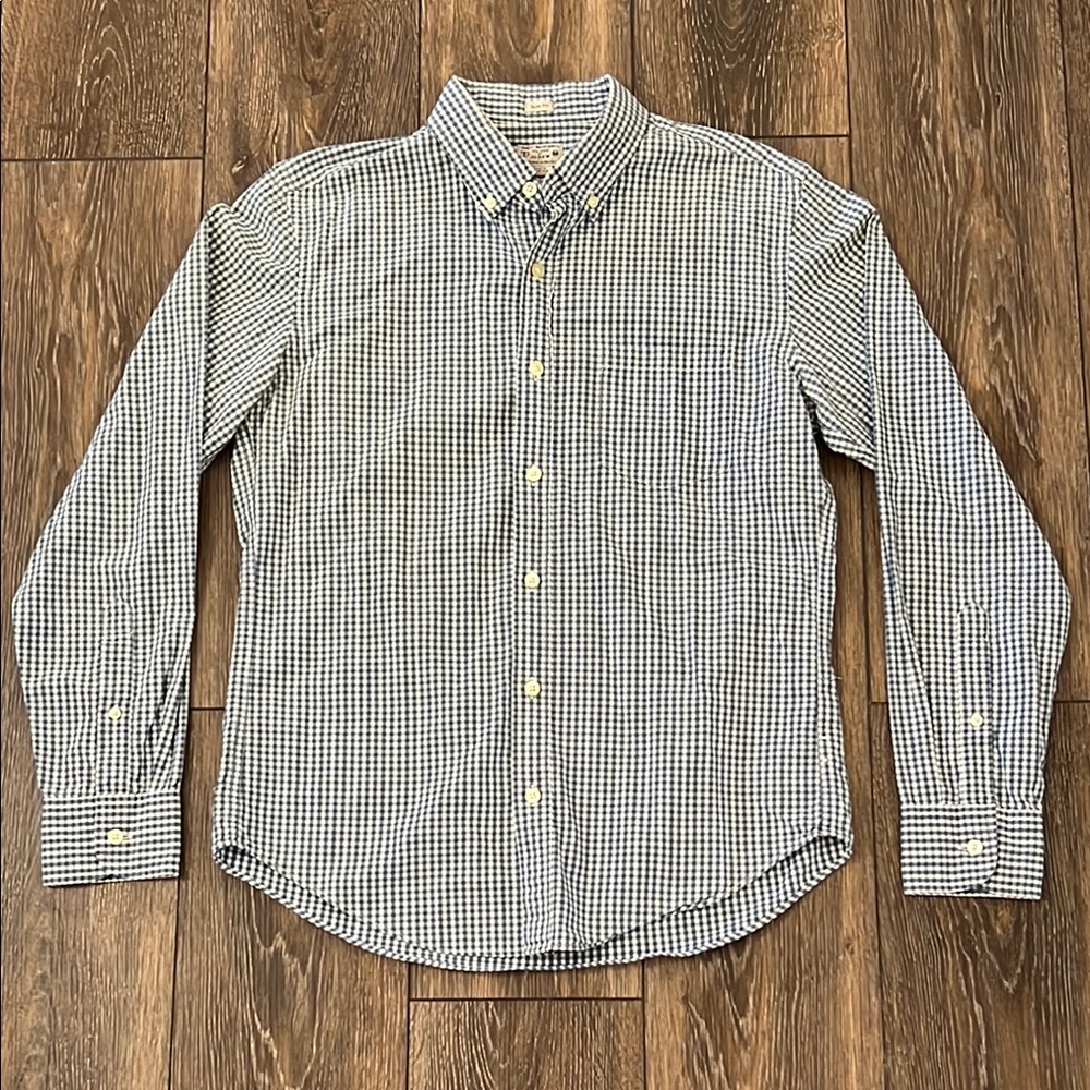 J Crew Slim Fit Woven Men's Medium Blue and White Checkered Button Down Shirt